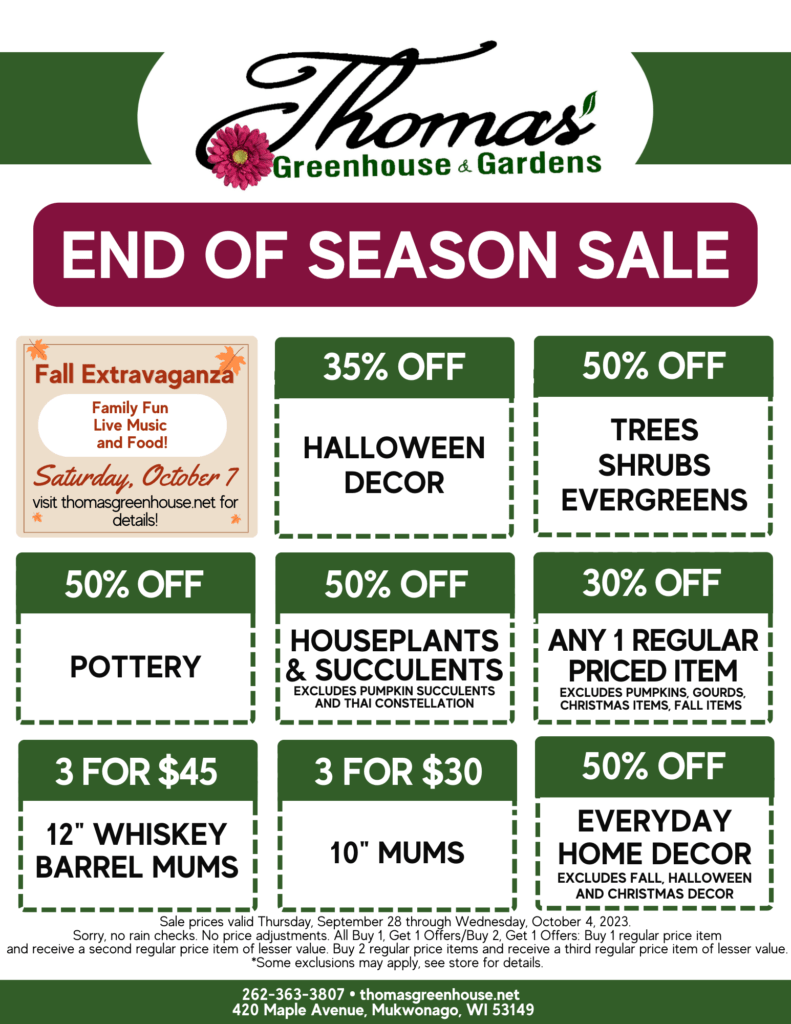 Thomas Greenhouse End of Season Sale Flyer